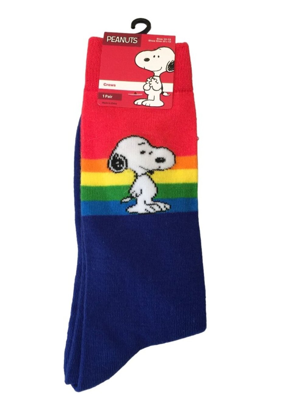 Peanuts Snoopy Rainbow Striped Men's Crew Socks Size 10-13